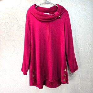 Habitat Cowl Neck Sweater Women L Red Pullover Lagenlook Relaxed Long Sleeve Top